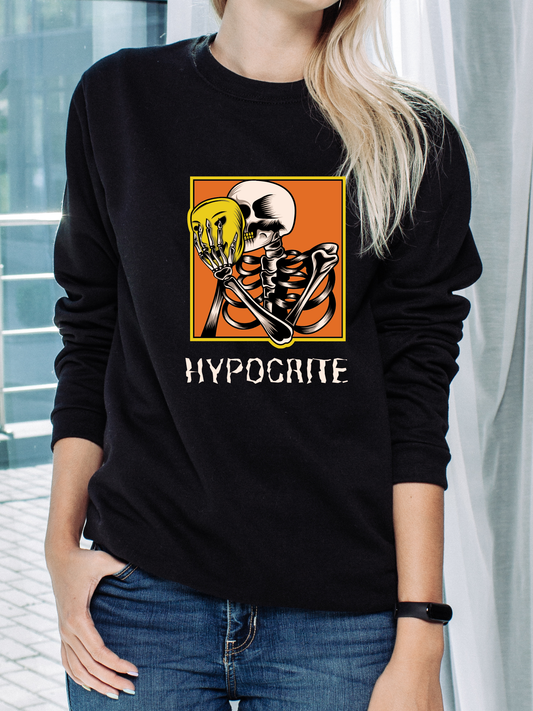 Skeleton Humor Crewneck Sweatshirt, Halloween Gift, Unisex Fashion, Casual Wear, Cozy Layering