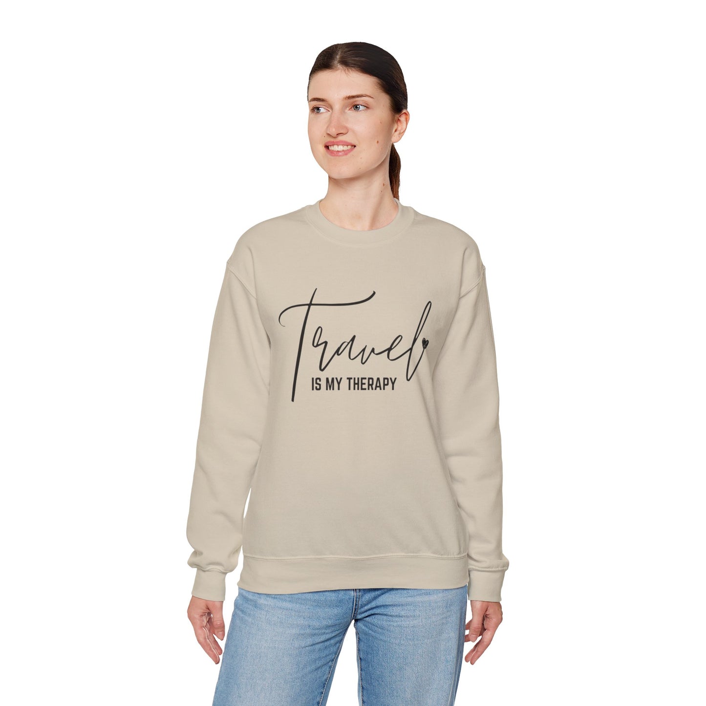 Travel Therapy Crewneck Sweatshirt | Cozy Unisex Sweatshirt, Travel Lover Gift, Adventure Apparel, Holiday Sweatshirt, Self-Care Fashion